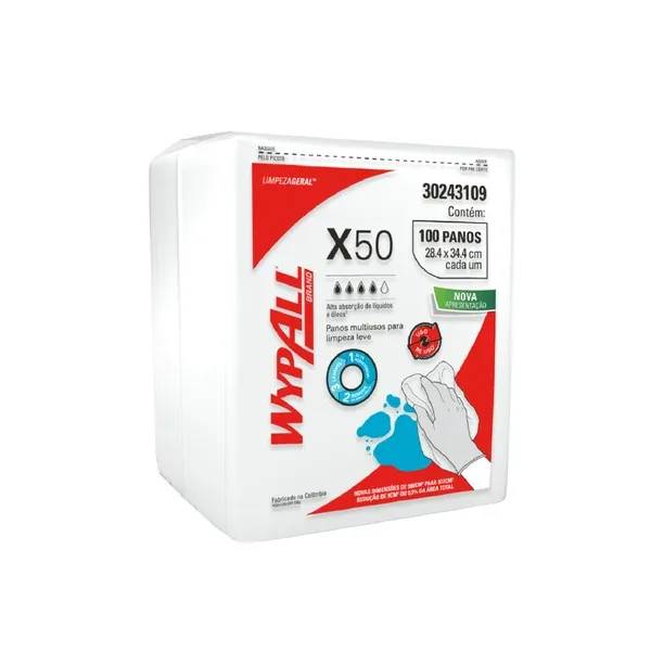 Kimberly-Clark WypAll X50 30243109 Pano Dobrado 1/4 12x1x100