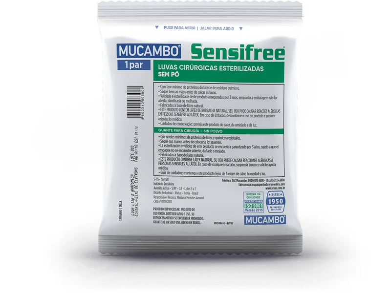 Mucambo Sensifree Luva Cirúrgica Látex Revestida Polímero